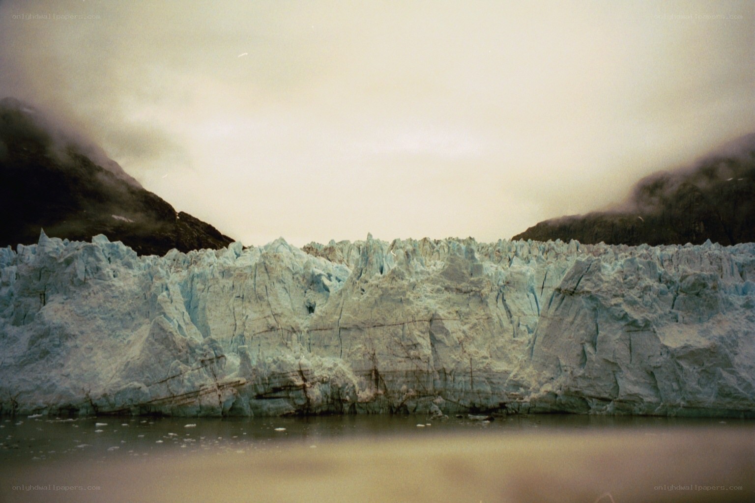 Glacier in a misty landscape