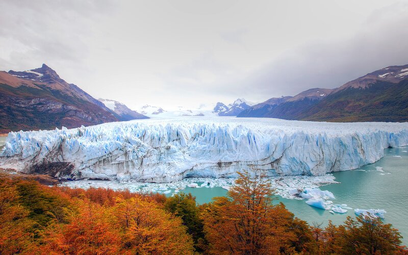 Glacier in autumn landscape