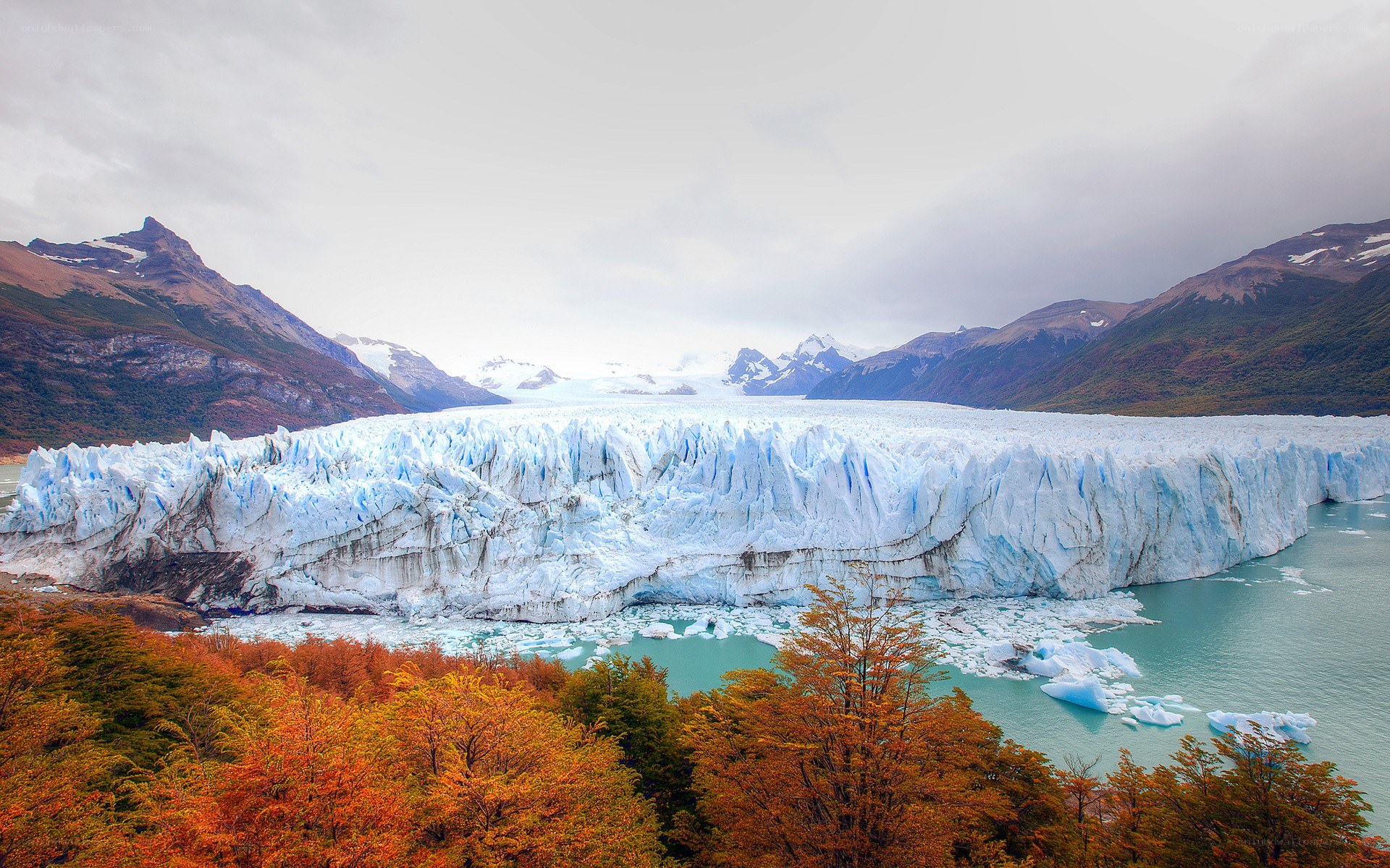 Glacier in autumn landscape
