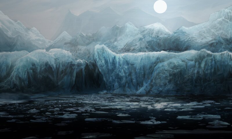 Glacier in Icy Water — Blue