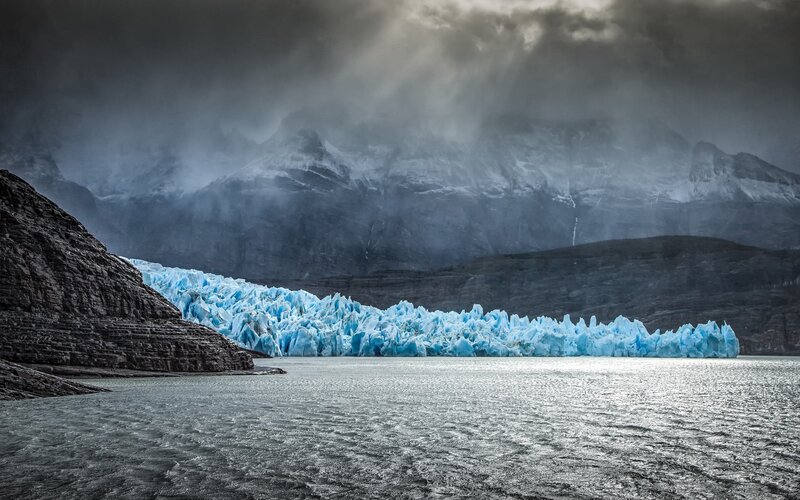 Glacier in Mountain Lake — Blue, Dramatic