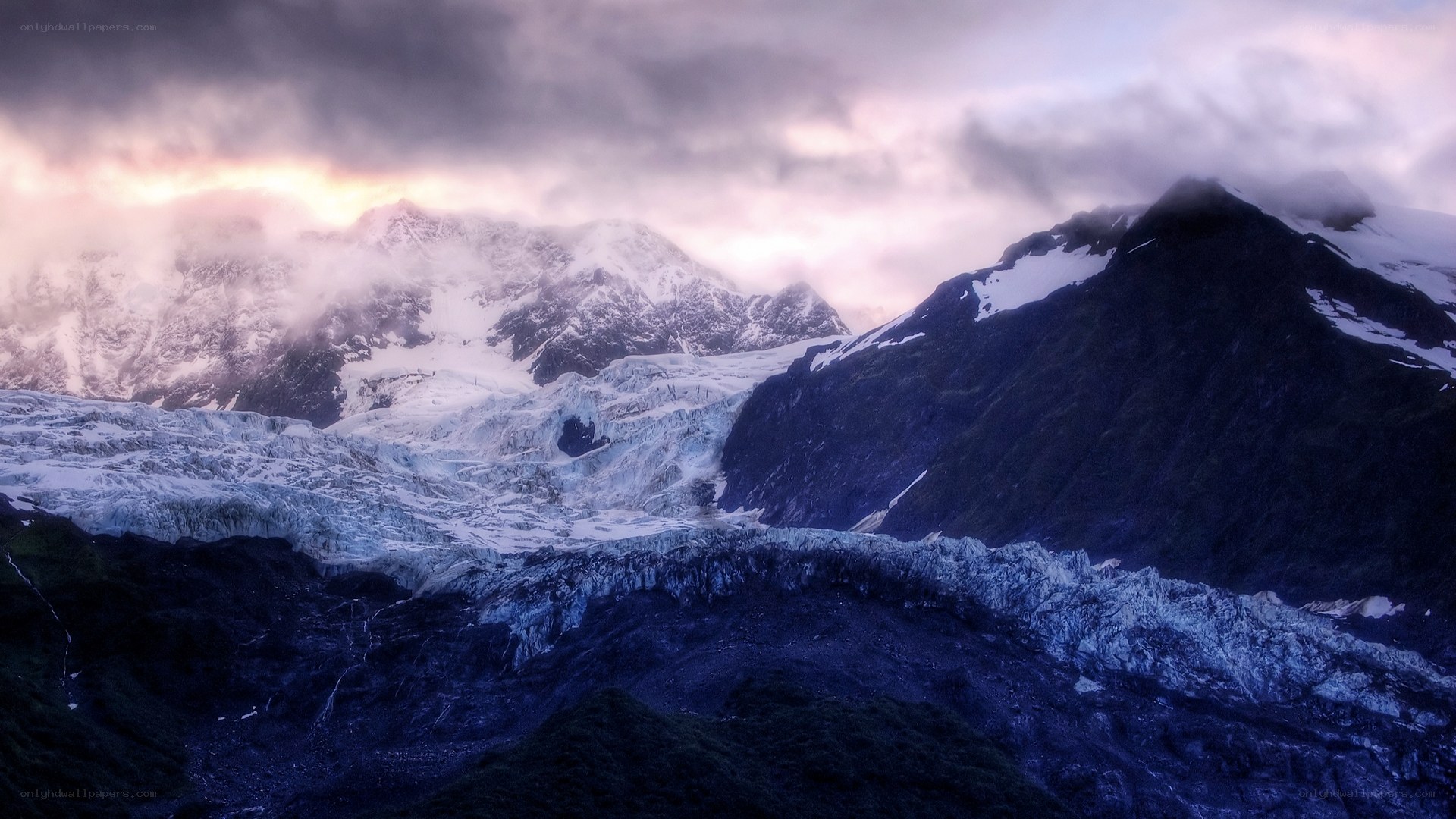 Glacier in mountain landscape