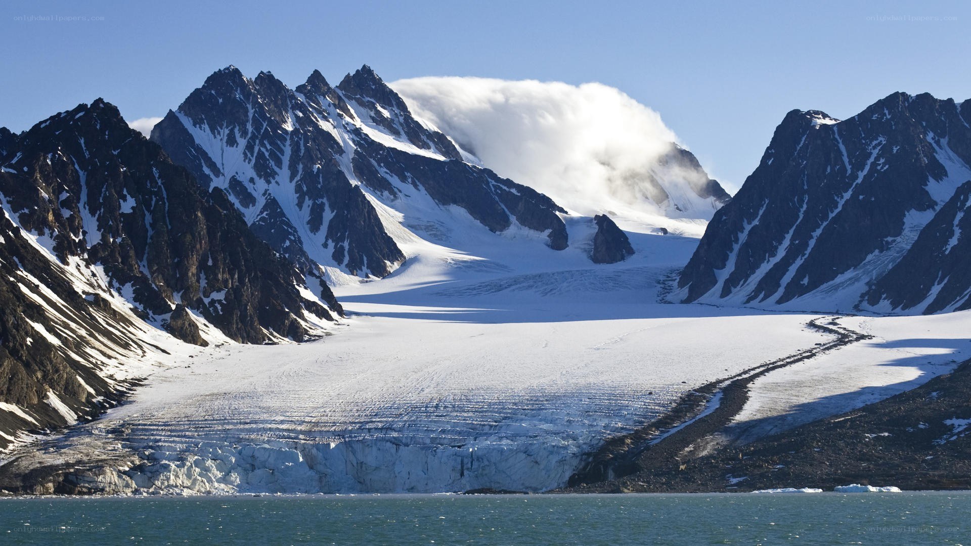 Glacier in mountain landscape