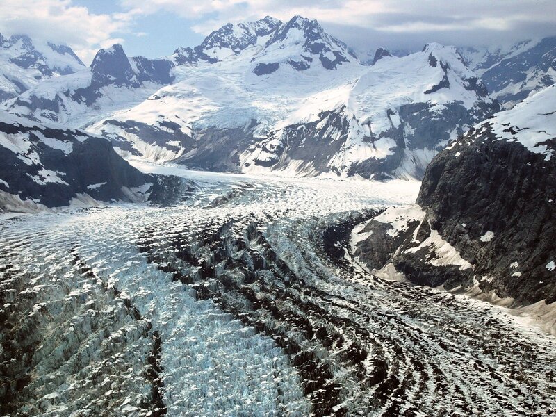 Glacier in mountain range
