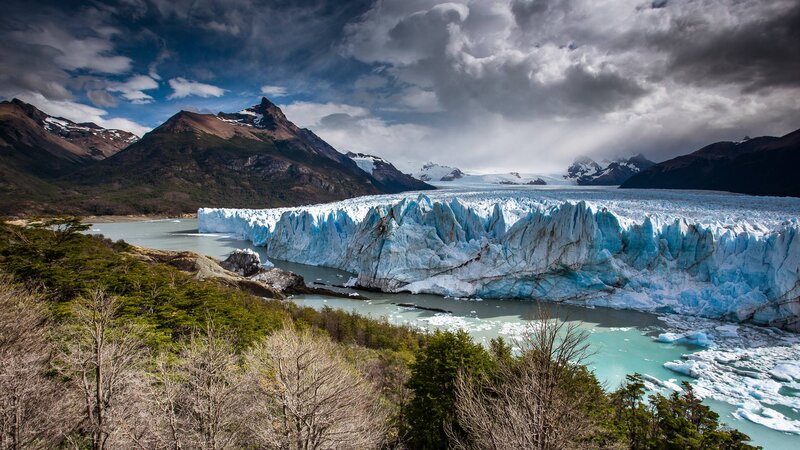 Glacier in Mountain Range — Blue, Dramatic, Afternoon, Photograph, Mountains, Ice