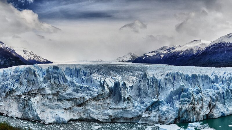 Glacier in Mountain Range — Blue, Dramatic, Photograph, Mountains