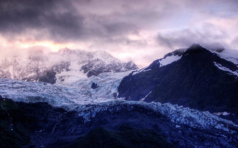 Glacier in Mountain Range — Blue, Dramatic, Sunrise