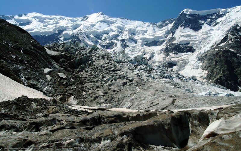 Glacier in Mountain Range — White