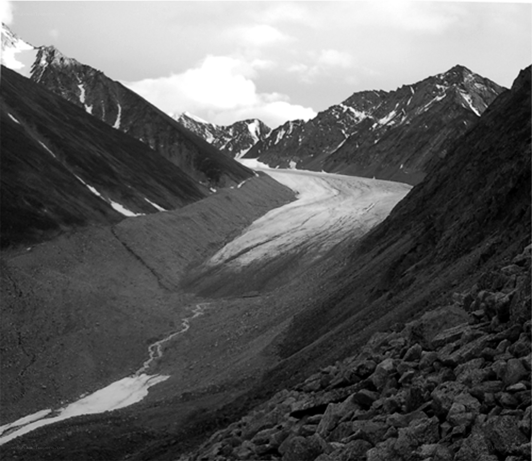 glacier in mountain valley