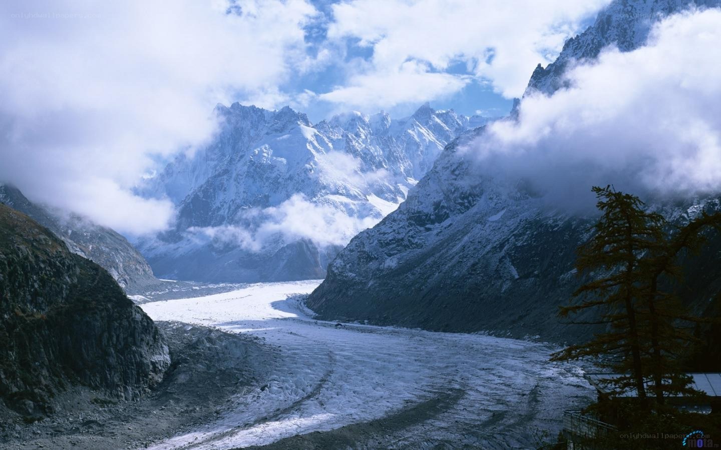 Glacier in mountain valley