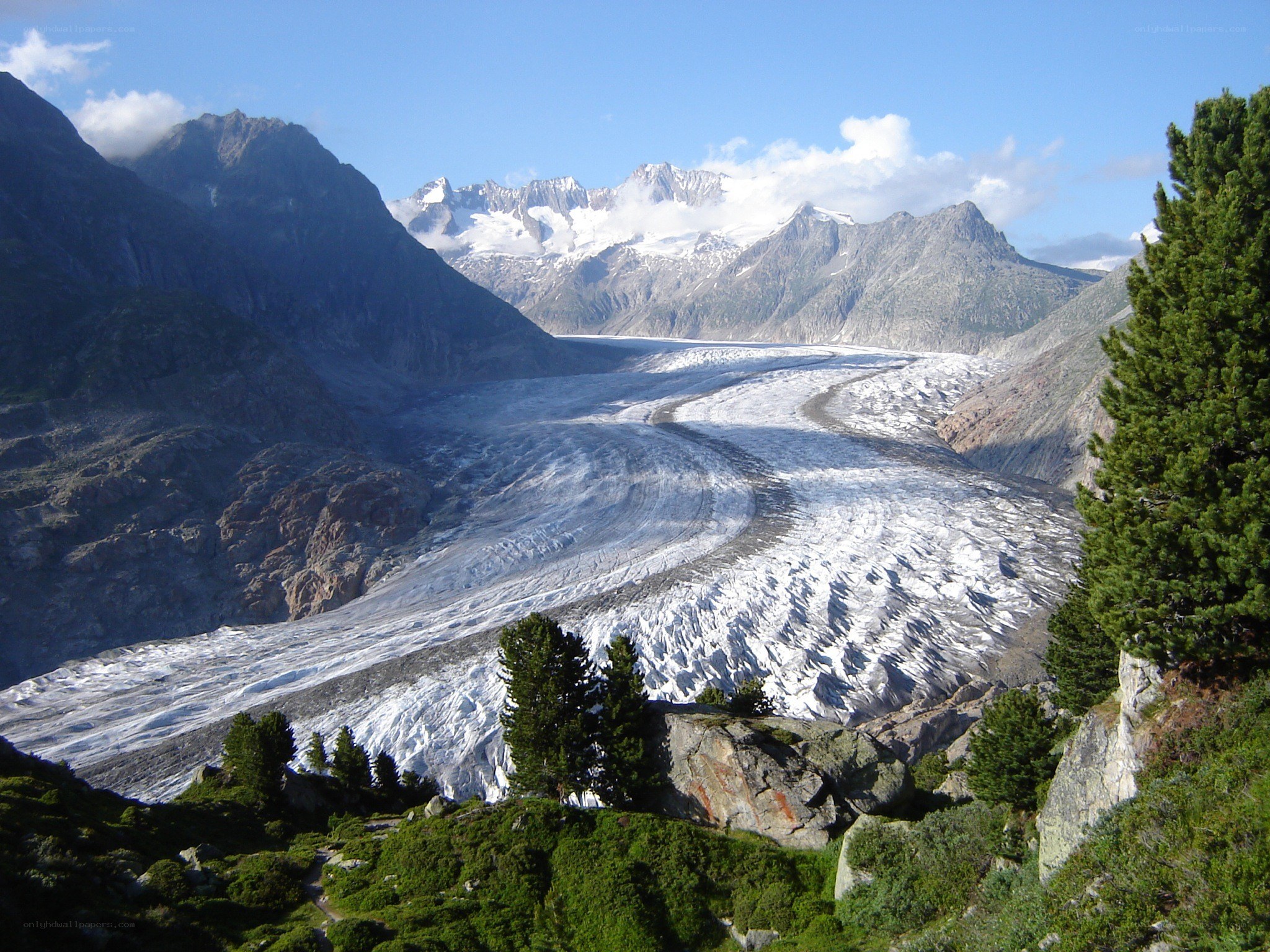 Glacier in mountain valley