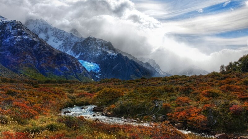 Glacier in Mountain Valley — Blue, Dramatic, Autumn