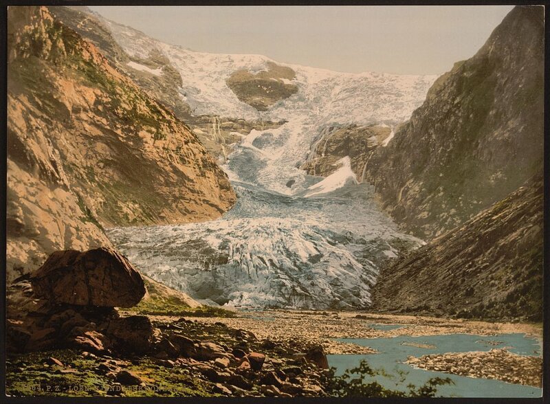 Glacier in Mountain Valley — Blue, Dramatic, Photograph, Mountains, Ice, River