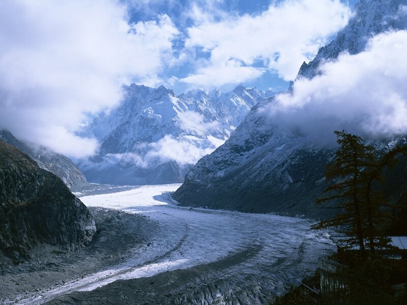 Glacier in Mountain Valley — Blue, Dramatic, Photograph, Mountains