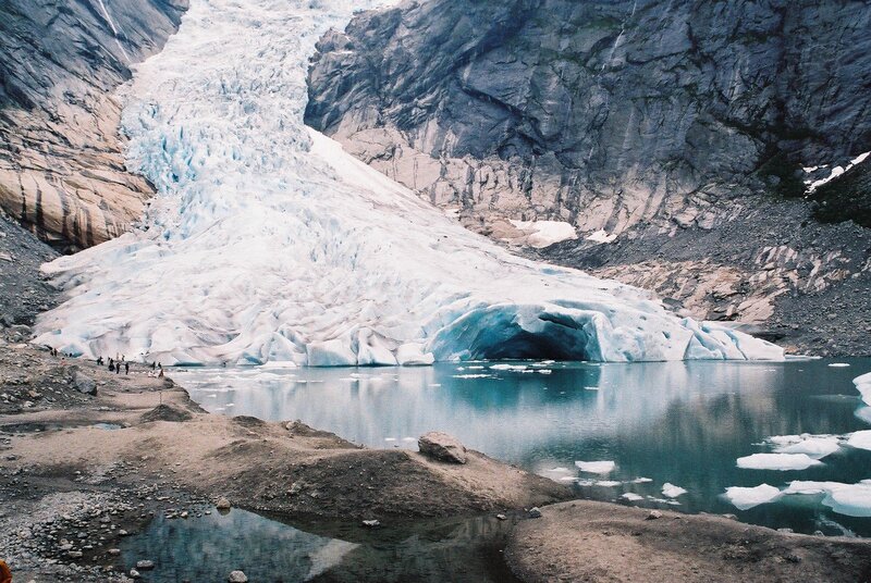 Glacier in Mountain Valley — Blue, Dramatic, Photograph