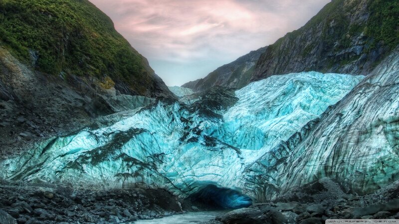 Glacier in Mountain Valley — Blue, Dramatic, Sunset, Photograph, Mountains