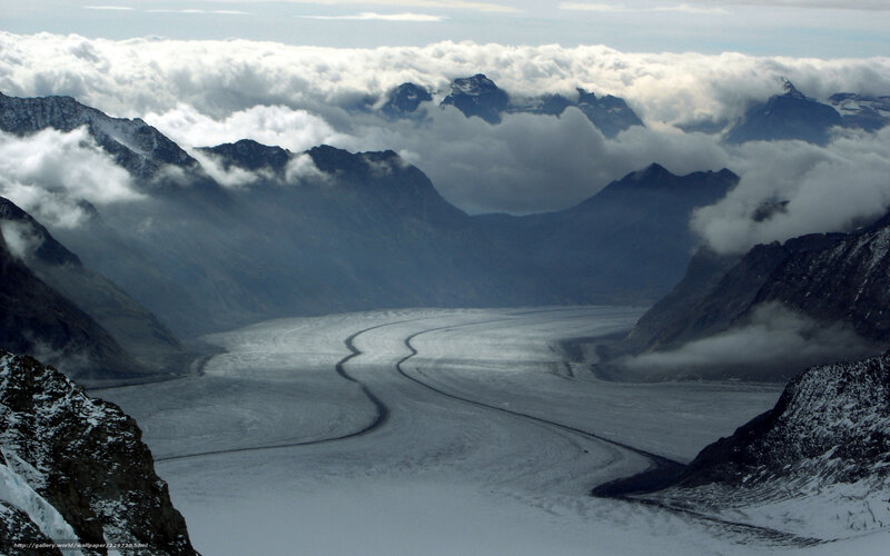 Glacier in Mountain Valley — Gray, Dramatic, Photograph, Mountains