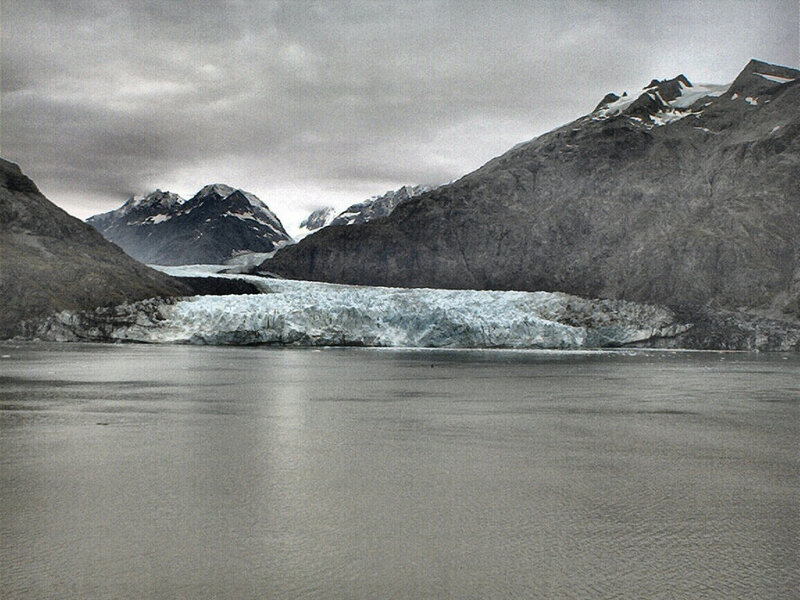 Glacier in Mountain Valley — Gray, Dramatic