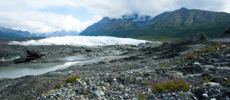 Glacier in Mountain Valley — Gray, Serene