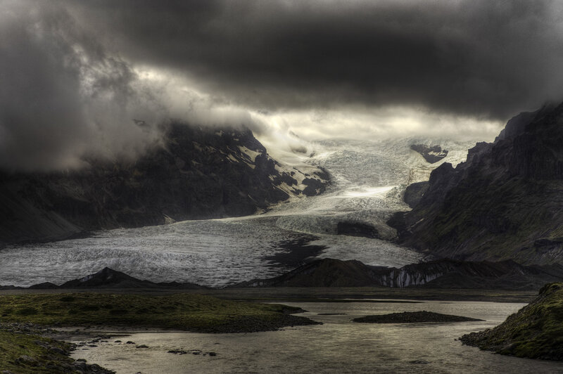 Glacier in Mountain Valley — Gray