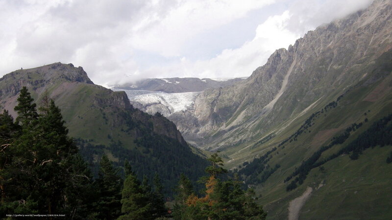 Glacier in Mountain Valley — Green, Dramatic, Afternoon, Photograph