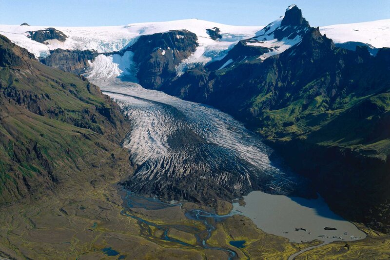 Glacier in Mountain Valley — Green, Dramatic, Afternoon