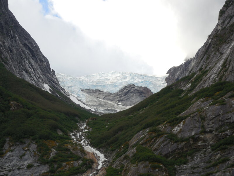 Glacier in Mountain Valley — Green, Dramatic, Photograph