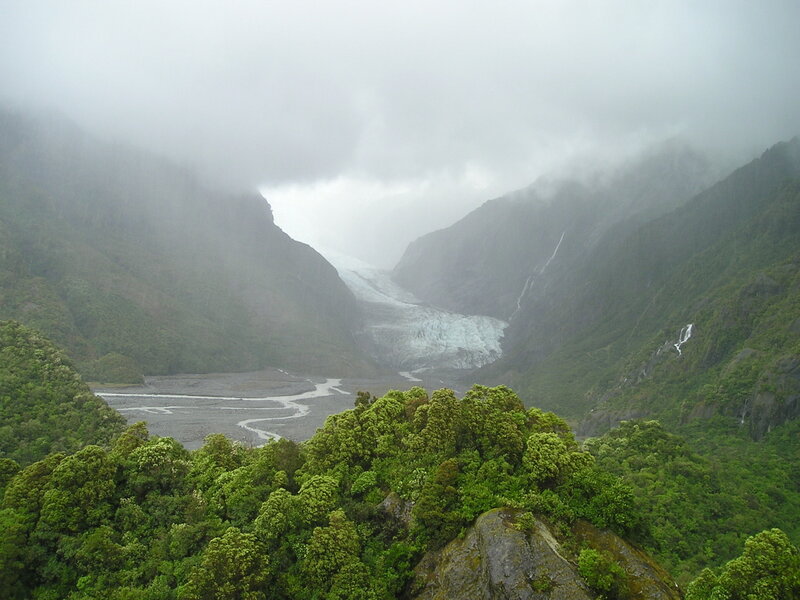 Glacier in Mountain Valley — Green, Misty
