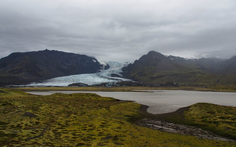 Glacier in Mountain Valley — Green, Overcast