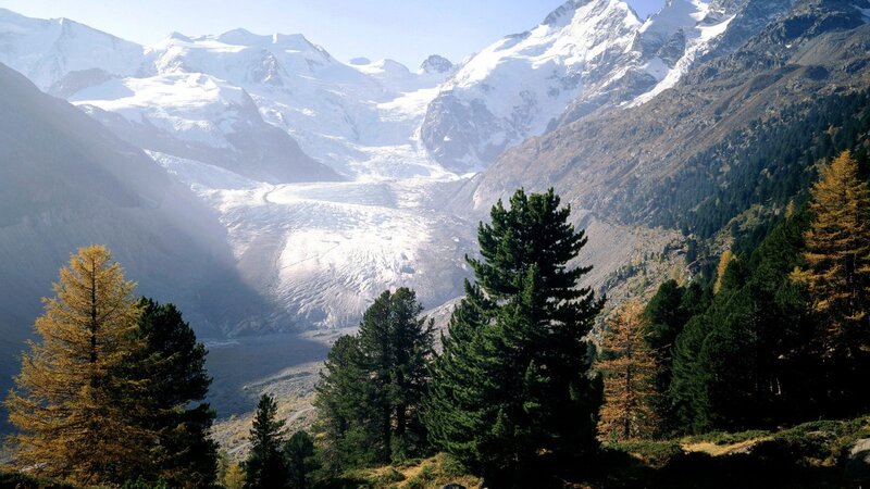 Glacier in Mountain Valley — Green, Serene, Autumn
