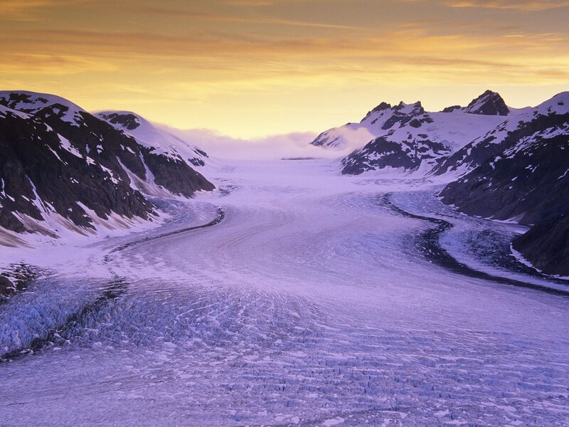 Glacier in Mountain Valley — Purple, Serene