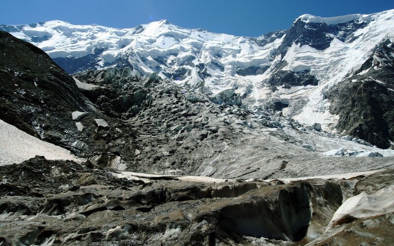 Glacier in Mountain Valley — White, Dramatic, Afternoon, Photograph