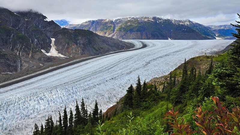 Glacier in Mountain Valley — White, Dramatic, Afternoon
