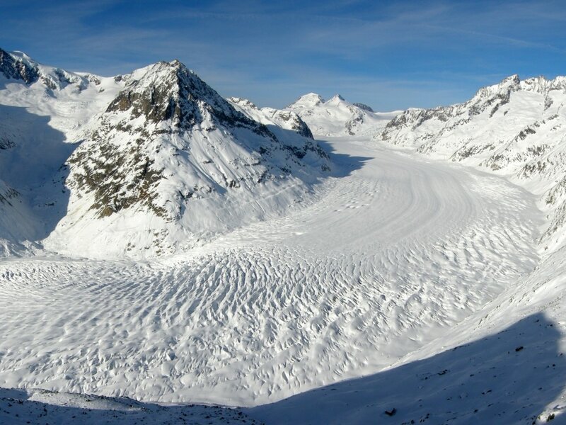 Glacier in Mountain Valley — White