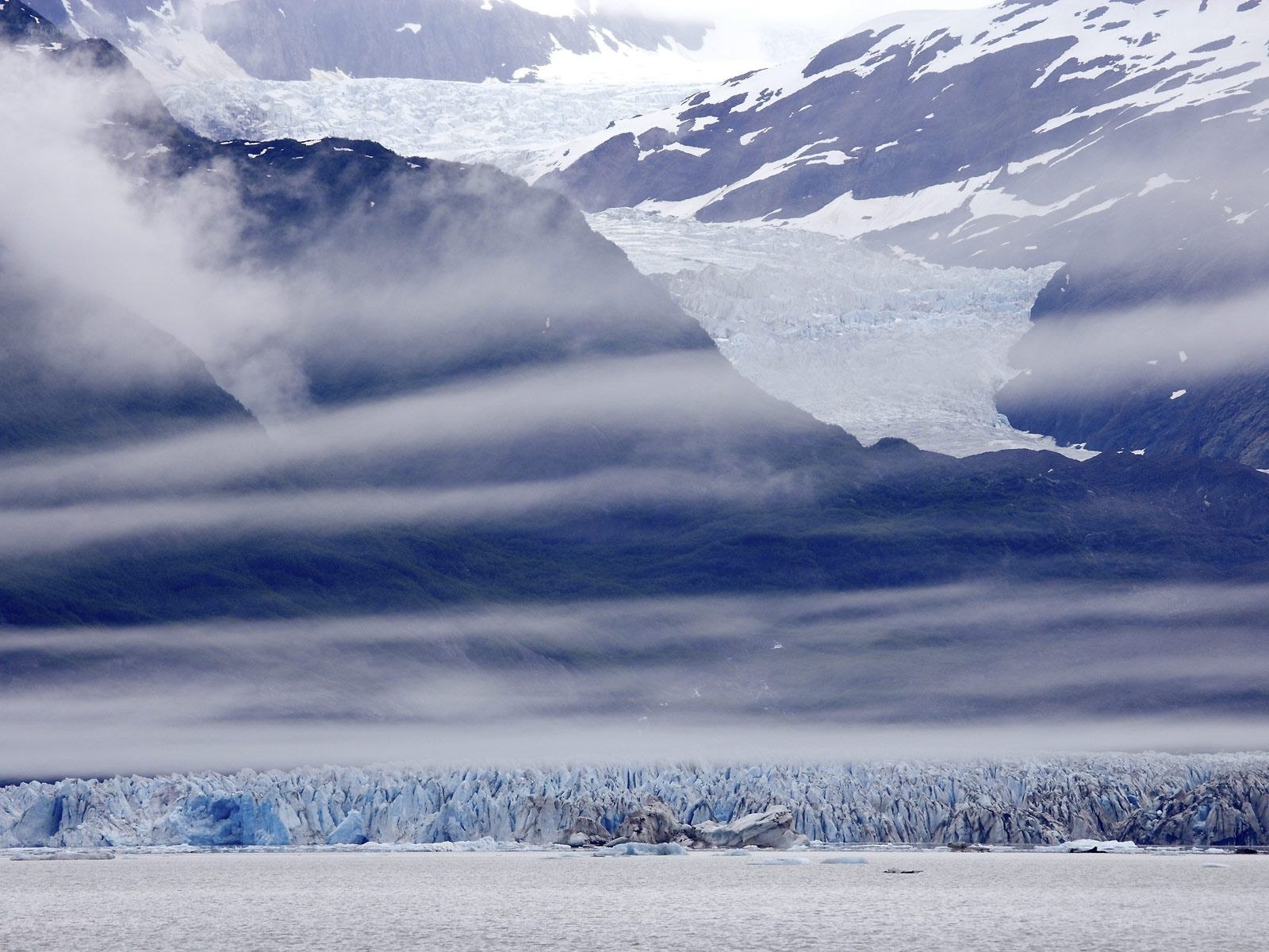 Glacier in mountainous landscape