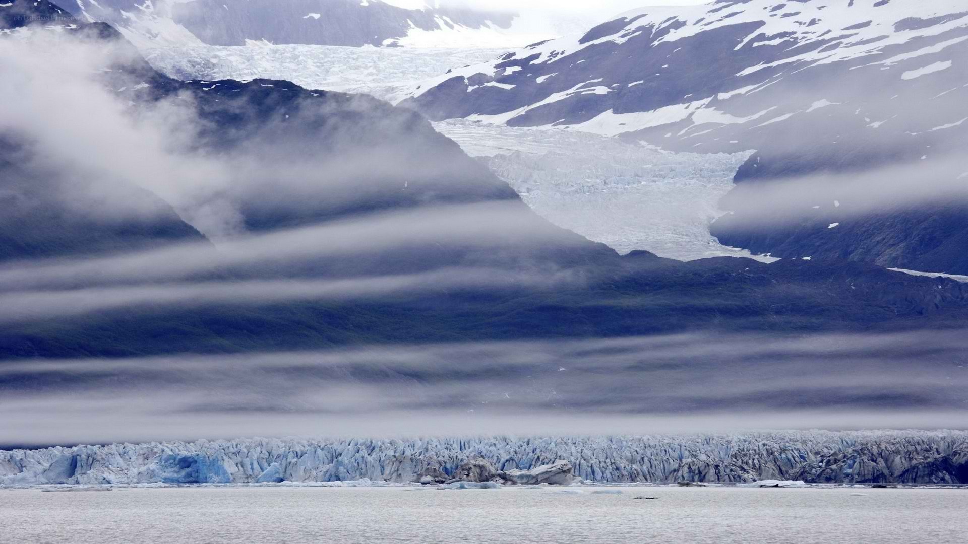 Glacier in mountainous landscape