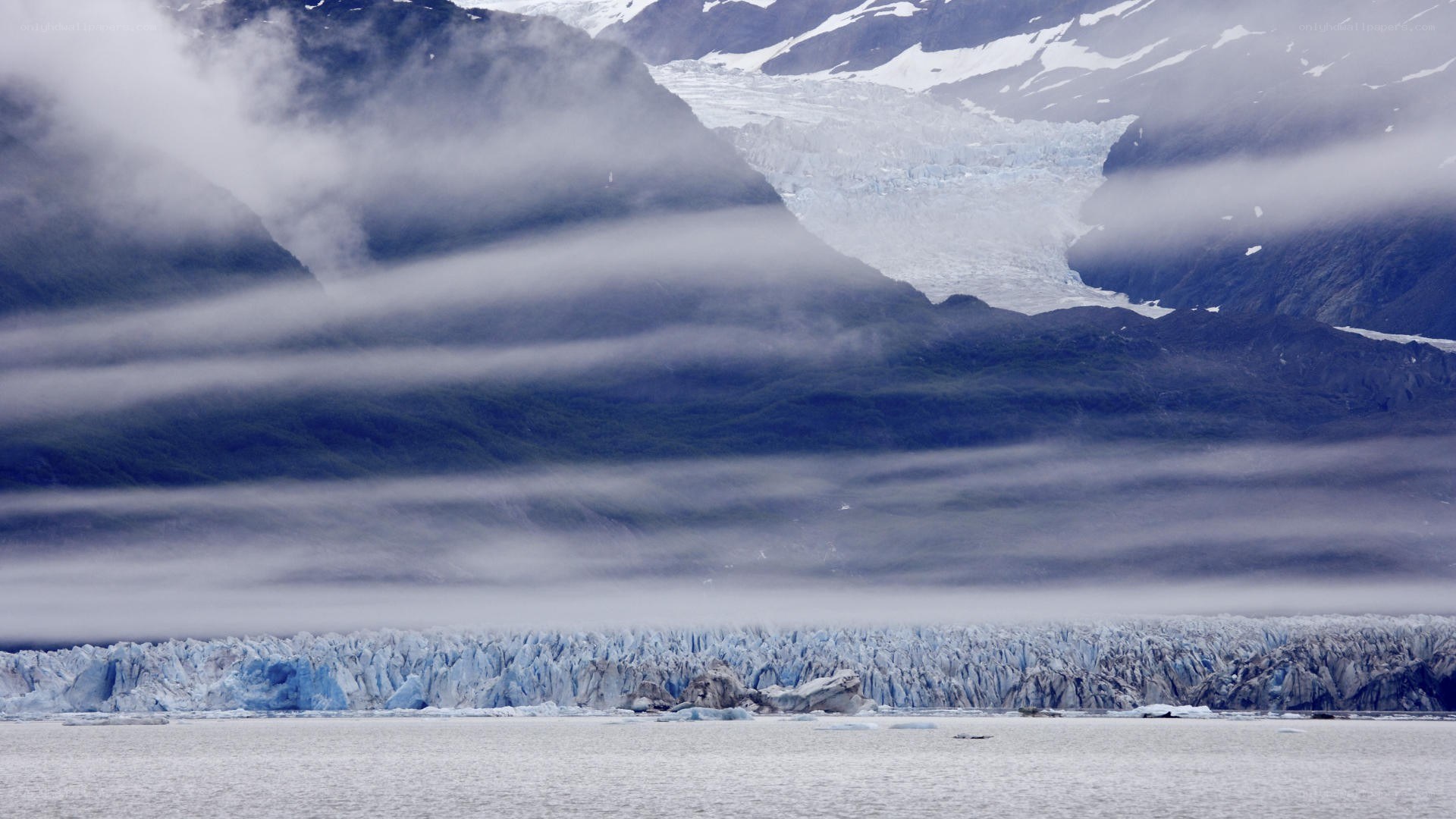 Glacier in mountainous landscape