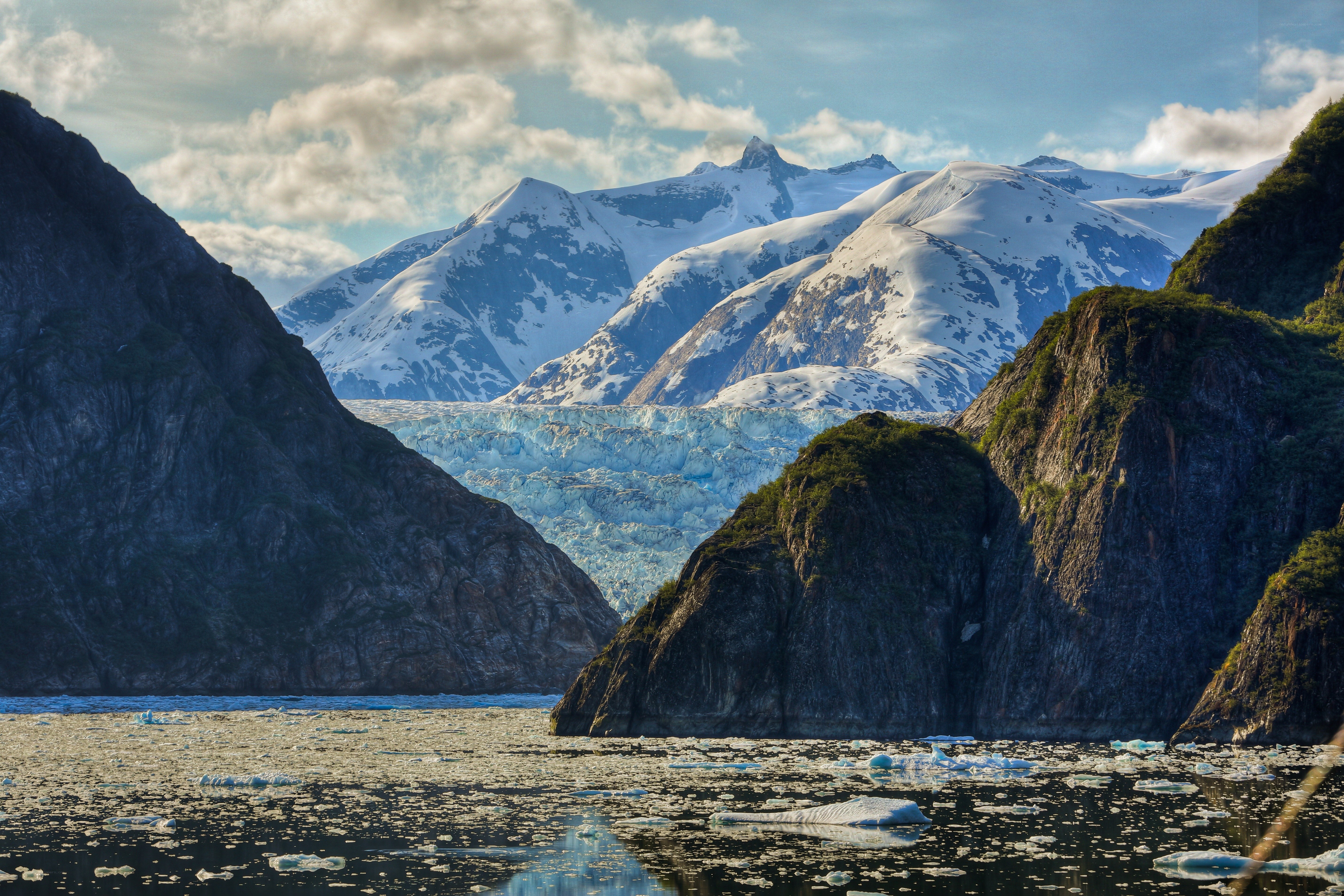 Glacier in mountainous landscape