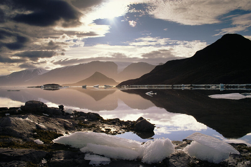 Glacier lagoon at sunset