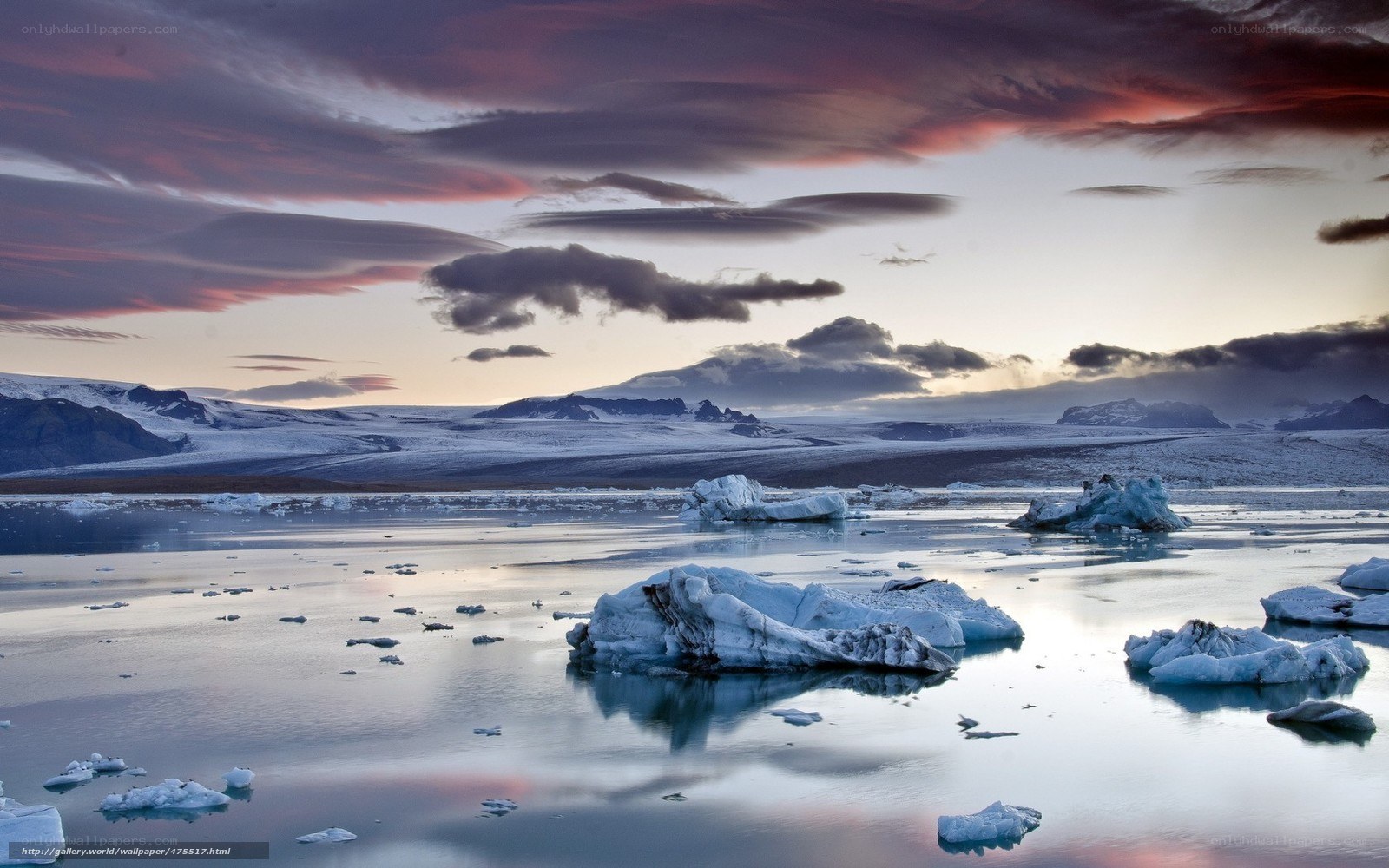 Glacier lagoon at sunset