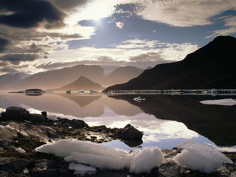 Glacier lagoon at sunset