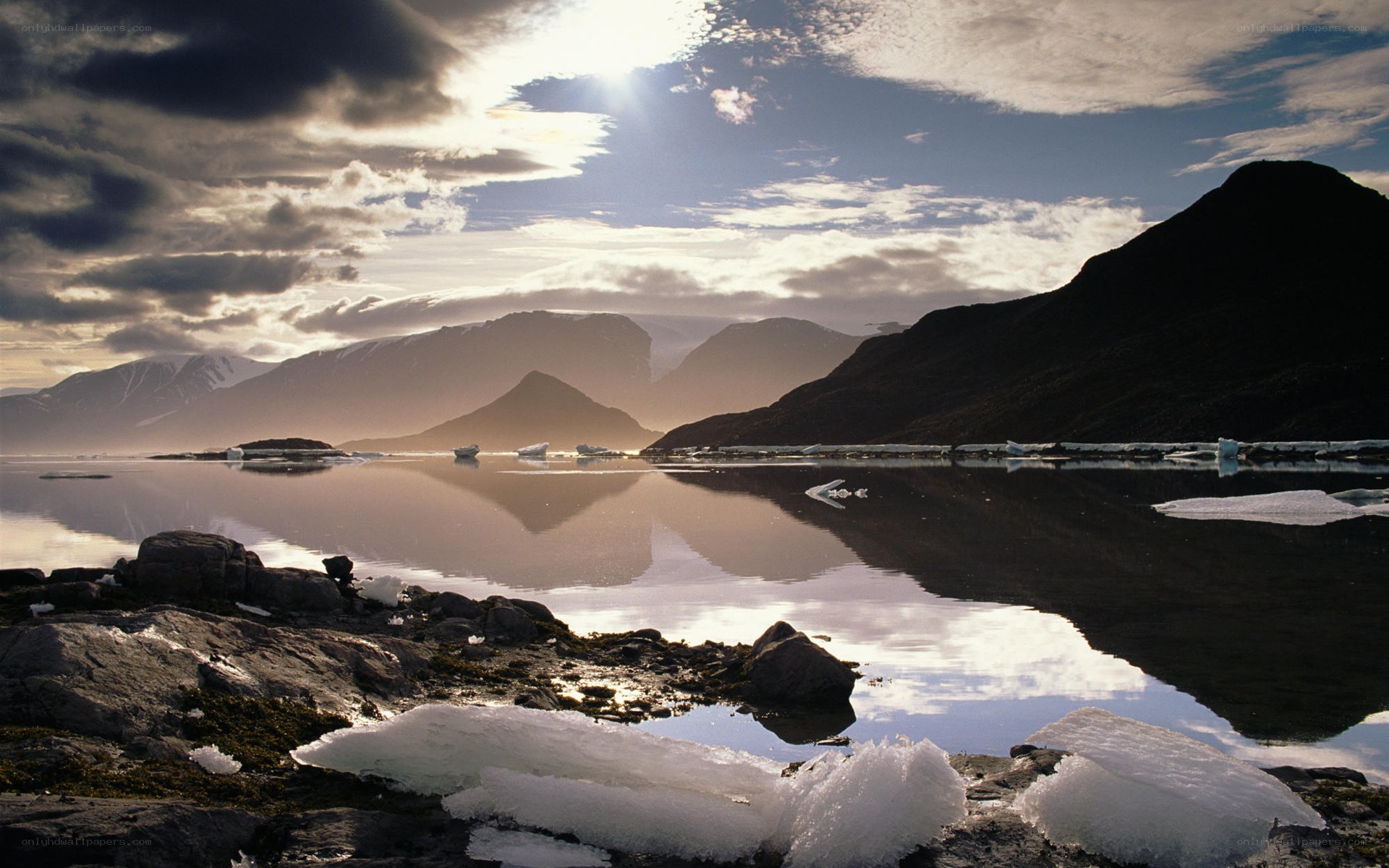 Glacier lagoon at sunset