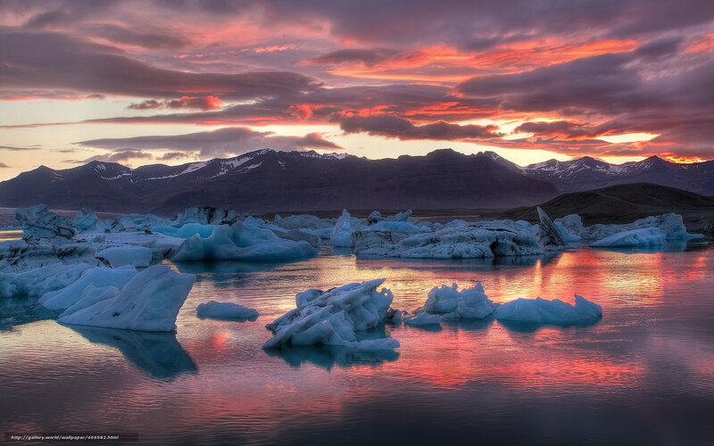 Glacier lagoon at sunset