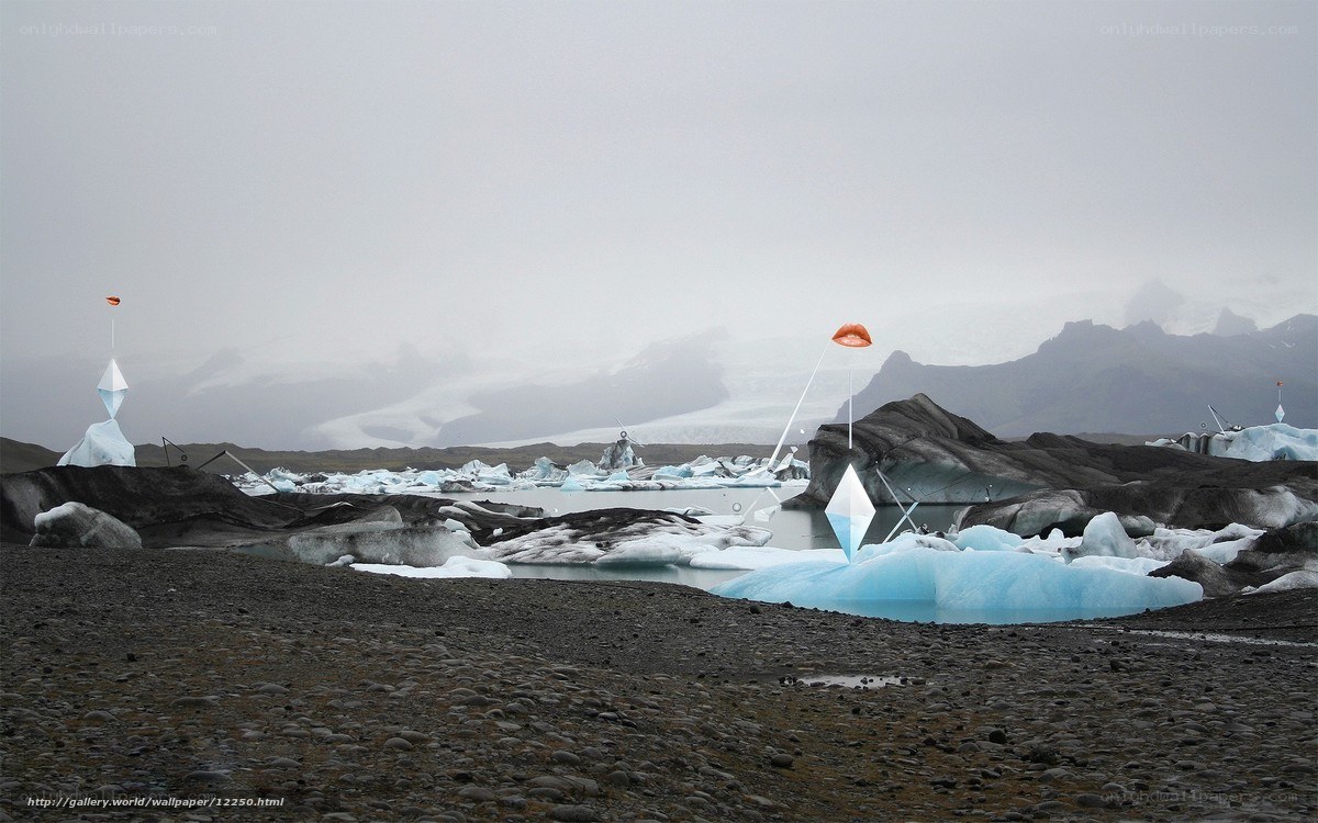 Glacier lagoon with ice sculptures