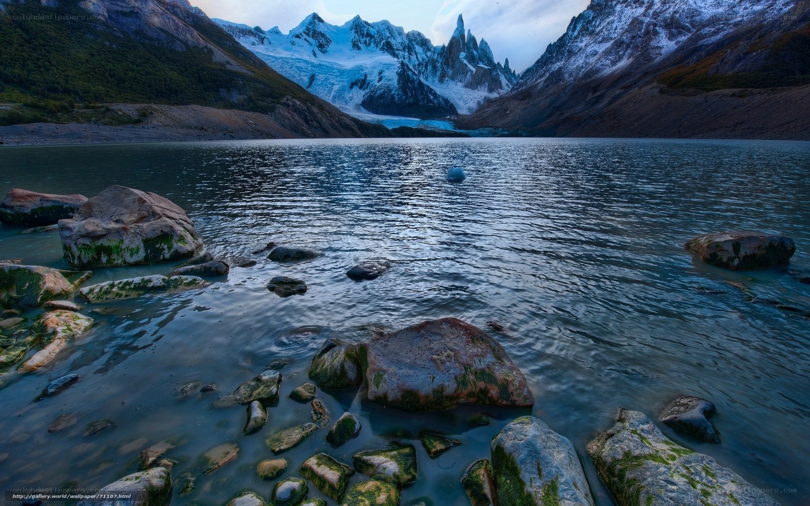 Glacier lake in mountain valley