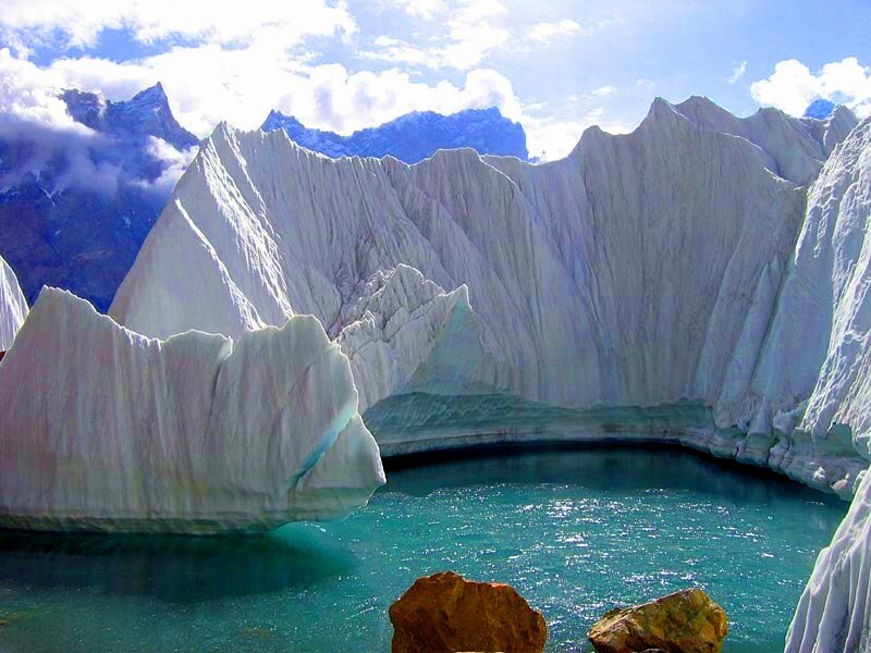 Glacier lake with ice cliffs