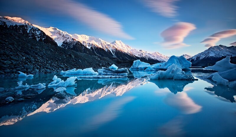 Glacier lake with mountain reflection