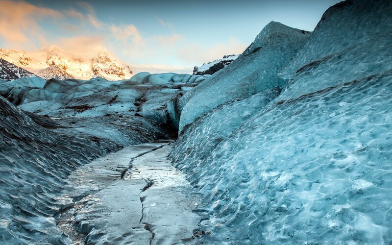 Glacier Landscape — Blue, Dramatic, Sunset
