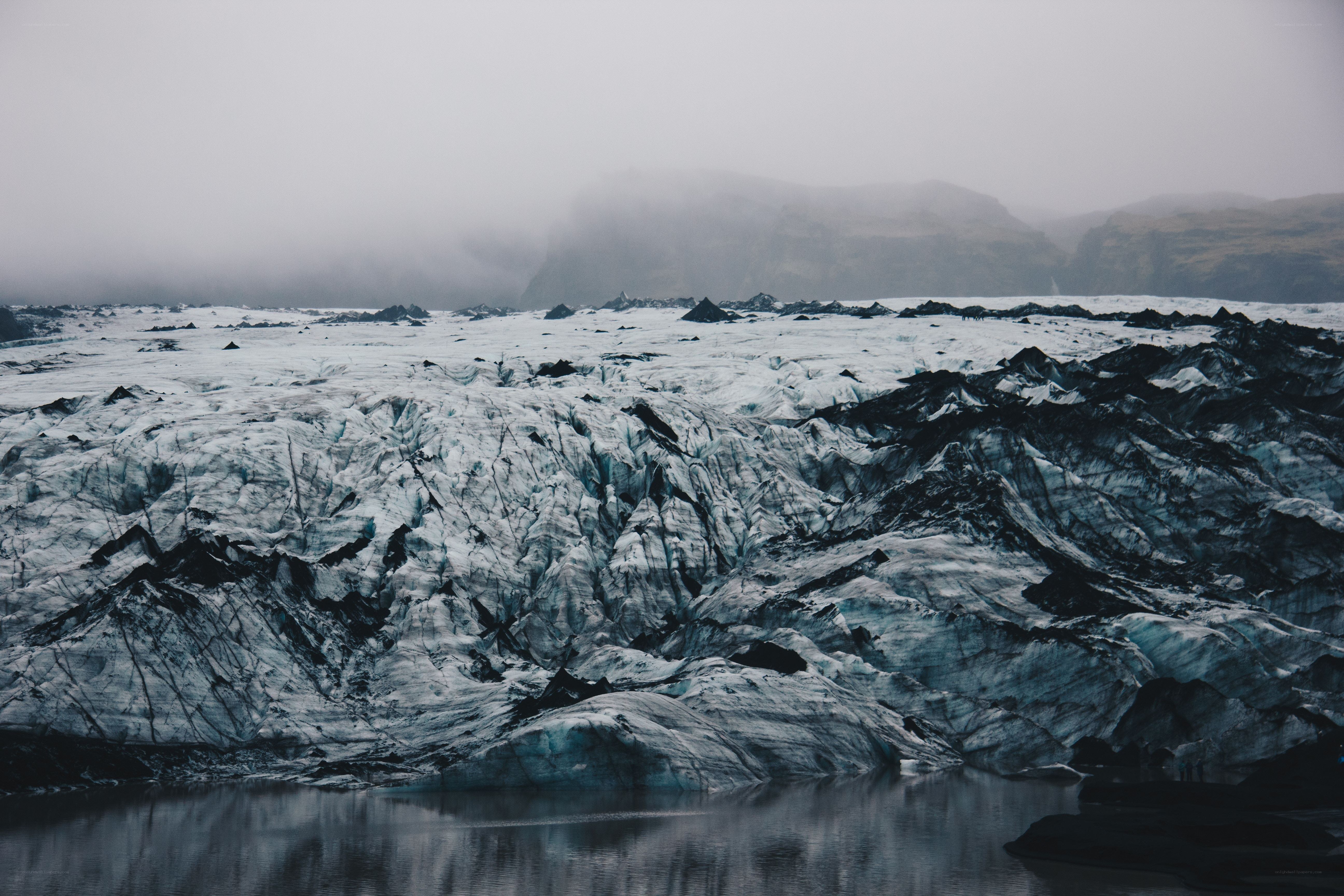 glacier landscape in fog