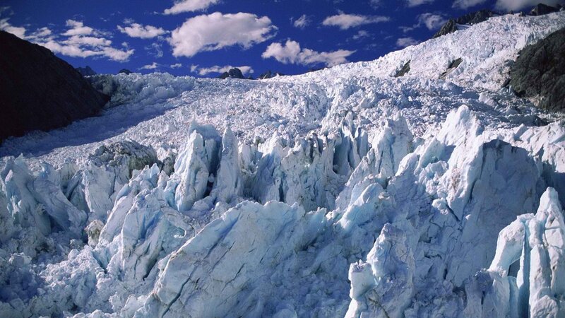 Glacier landscape under blue sky